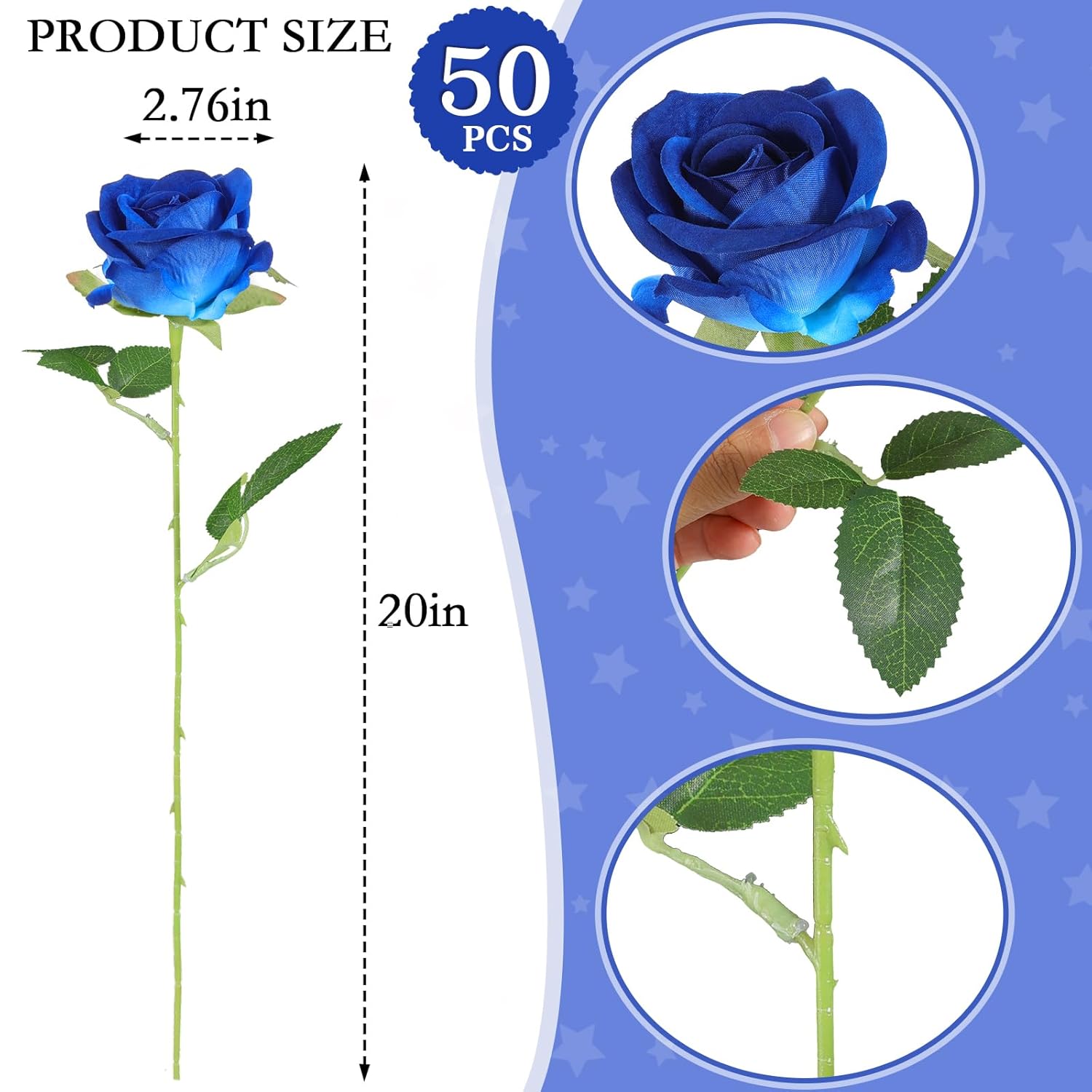 50 Artificial Roses In Bulk, Fake Silk Roses Realistic Blue Roses For Wedding Centerpieces Flower Arrangement Home Decor (50, Blue)