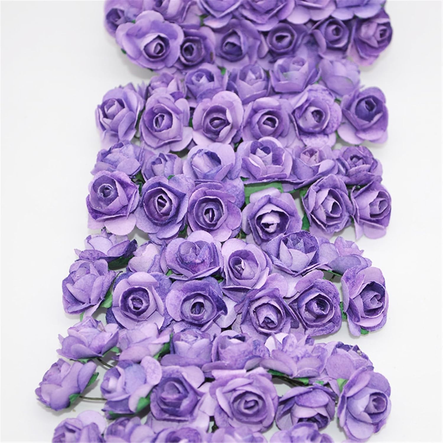 144 Pcs Artificial Mini Fake Rose Flower, Handmade Small Paper Flowers For Crafts Wedding Bouquet Mini Paper Flowers With Stems For Diy Crafts Gift Wreath Scrapbooking Hairclips Decoration(Purple)