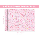 Pink Baby Shower Wrapping Paper - Mini Roll - 17 Inch X 16.5 Feet - Baby Girl Pink Wrapping Paper With Snapsuit And Bottle Design For Gender Reveal Party, Girls Birthday