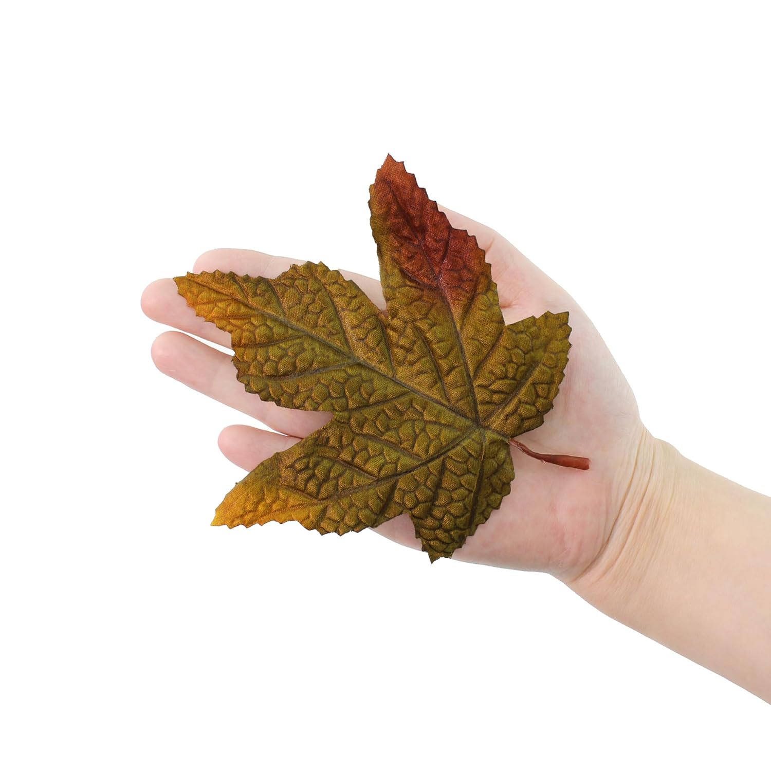 100 Pcs 3D Fake Maple Leaves Bulk Artificial Flowers Fall Decor Faux Autumn Wall Halloween Party Thanksgiving Decorations Floral Arrangement Diy Craft (Medium-Leaf Green)