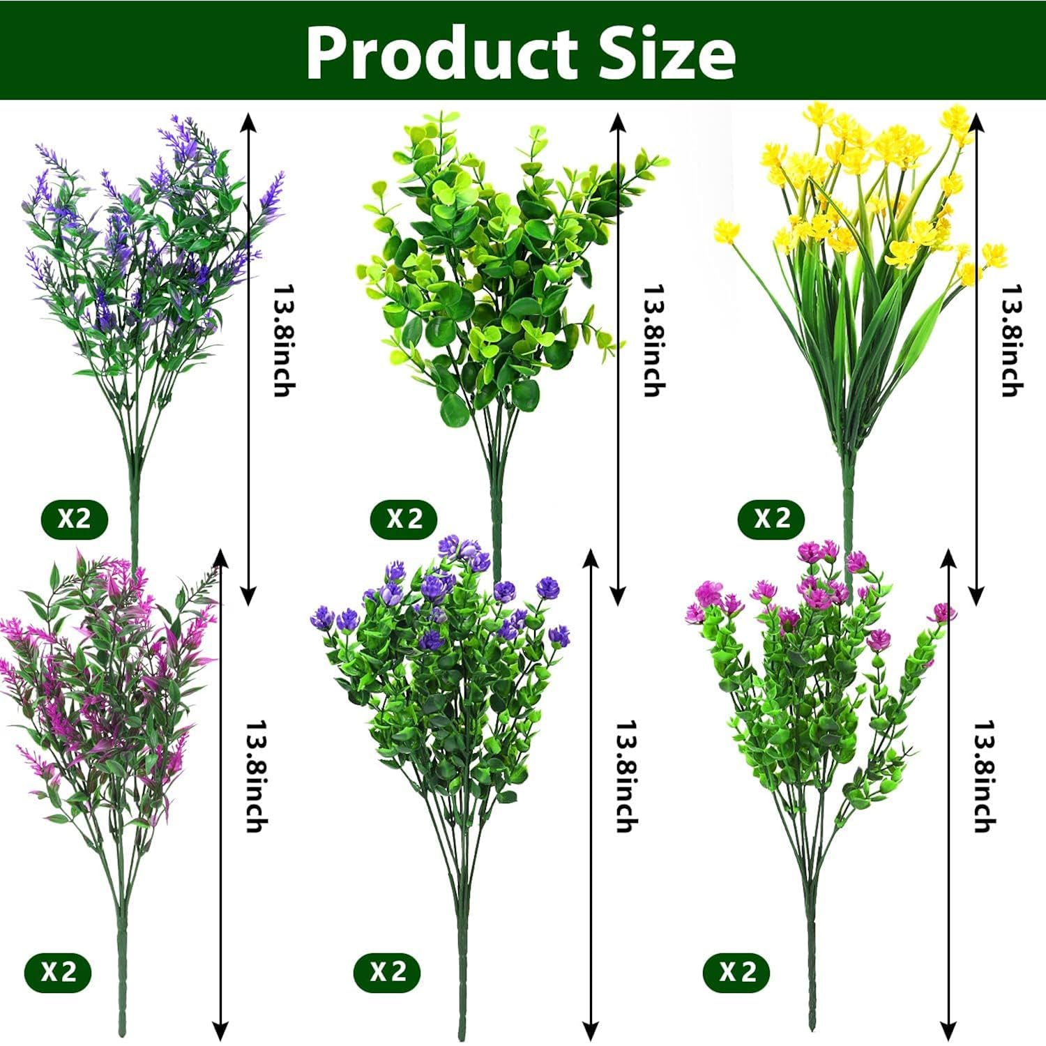 Artificial Flowers For Outdoors, Artificial Plants Uv Resistant Fake Flowers Greenery Shrubs Plants For Decoration Outdoor Plants Hanging Planter Home Garden Decor (12 Bundles)