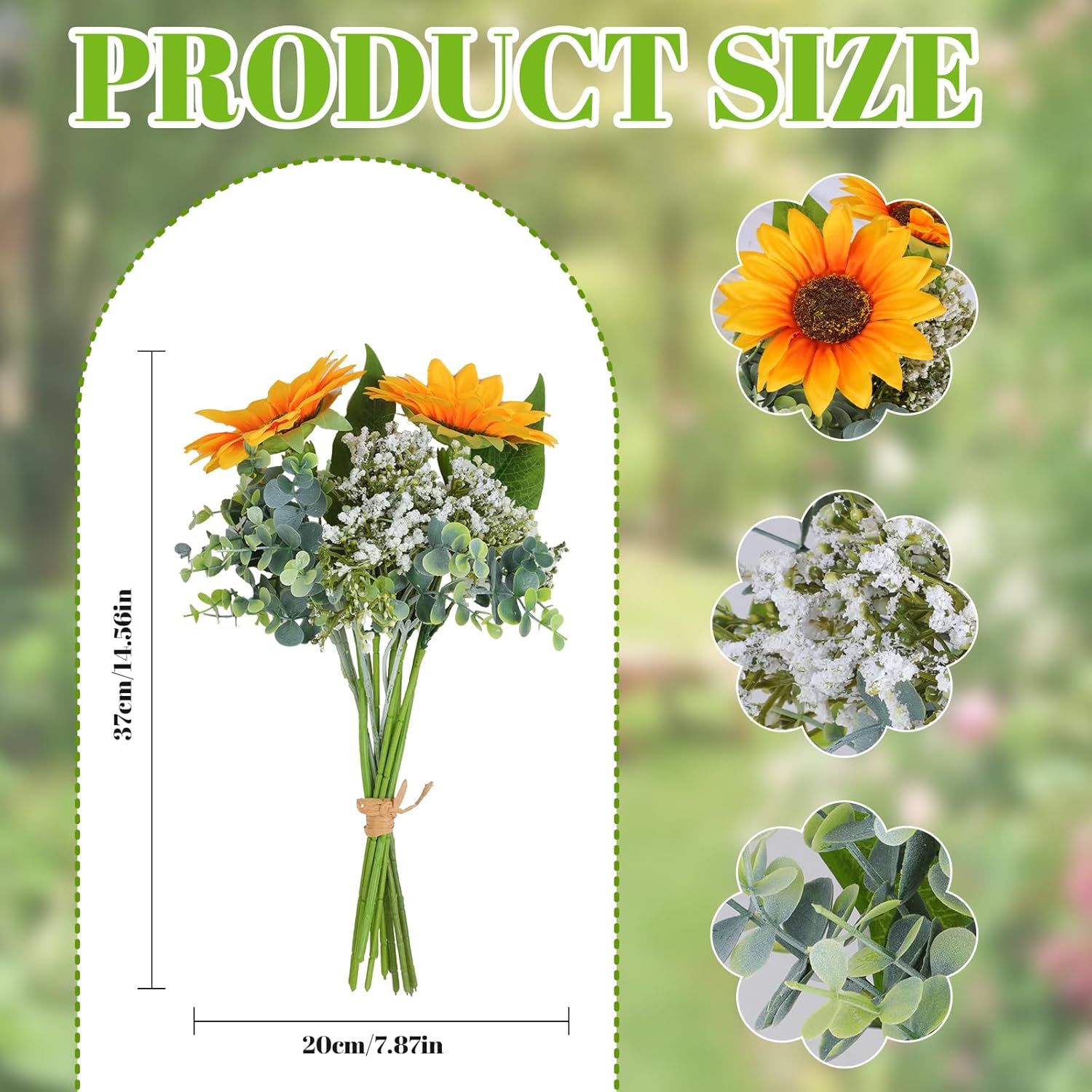 2Pcs Artificial Sunflower Bouquet, Silk Sunflower Baby Breath Flower Arrangement Fall Wedding Bouquet For Weeding Party Home Kitchen Decor Table Centerpiece