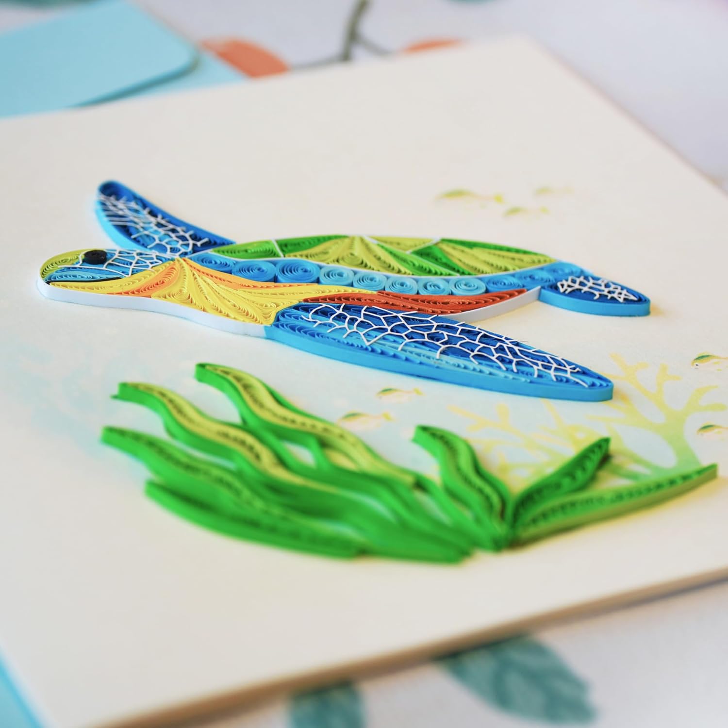 Unique Quilling Card - Sea Turtle & Seaweed Design | Handmade Greeting Card For Birthday, Anniversary, Christmas, Mother’S Day, Thank You, Friends & Loved Ones