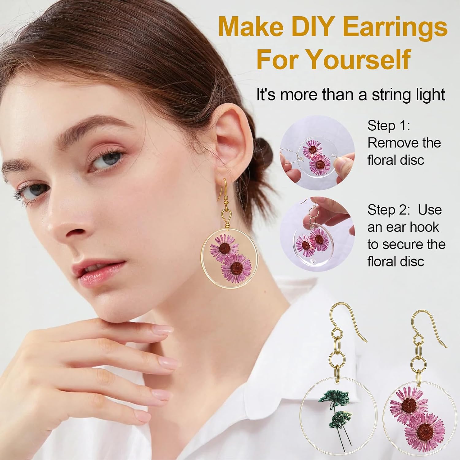 Led Indoor String Lights Baterry Powered 15 Leds String Lights With 14 Dried Flower Discs Fairy Lights For Christmas Bed