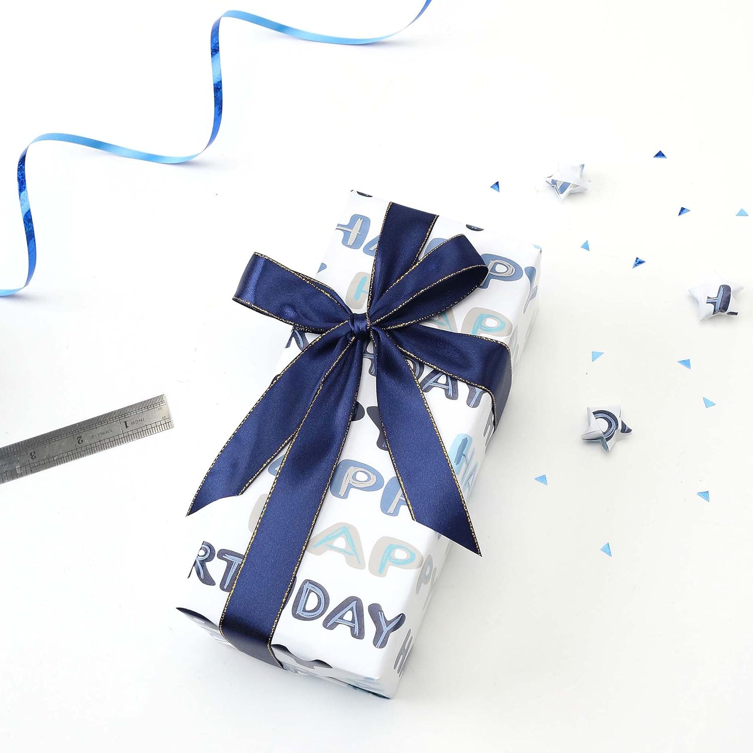 Birthday Wrapping Paper Roll, Mini Roll-17 Inches * 32.8 Feet, Wrap Paper For Men Boys, Kid'S Birthday Party, Baby Boy, Baby Shower, Newborn, New Moms Or Parents, Words Design, 1 Roll
