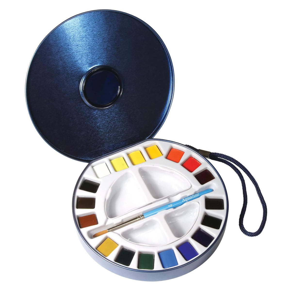 Aquafine Watercolour Metallkasten Reise-Dose 18 X 1/2 Näpfchen, 1 Pinsel, 2 Paletten