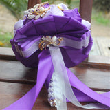 Handcraft Crystal Satin Rose Brooch Bridal Holding Wedding Bouquet Brooch Bouquet, Lace Decorated Bouquet, Wedding Flower Arrangements Bridesmaid Bouquet(Purple)