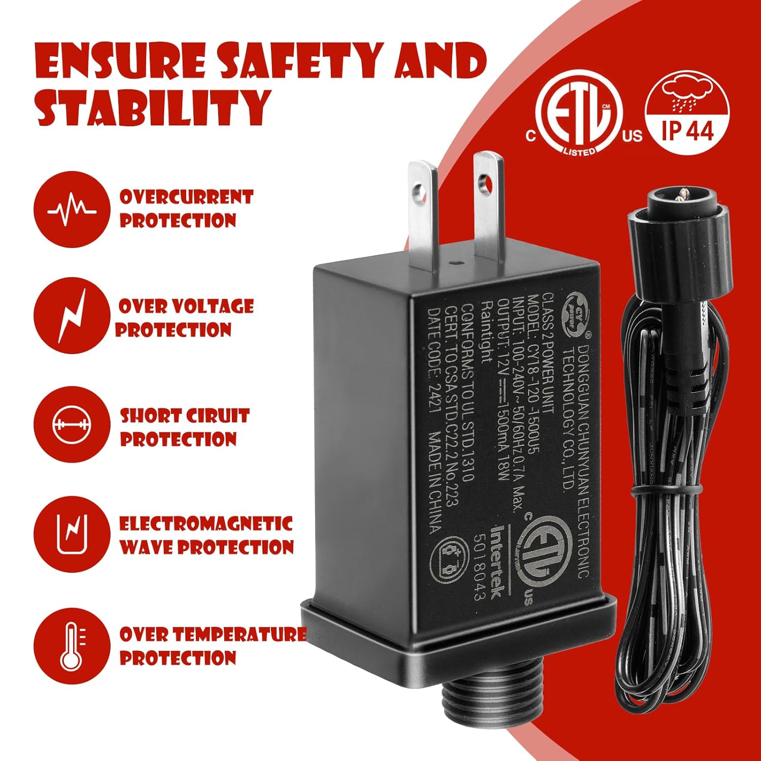2Pack 12V 1.5A Yard Inflatable Plug Adapters With 2 10Ft Extension Cables Replacement Class 2 Power Supply For Halloween