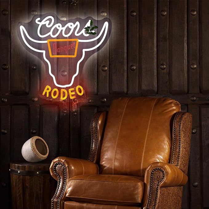 Cowboy Neon Sign Western Cow Skull LED Wall Light USB Powered 9 Brightness Levels Bar Club Decor