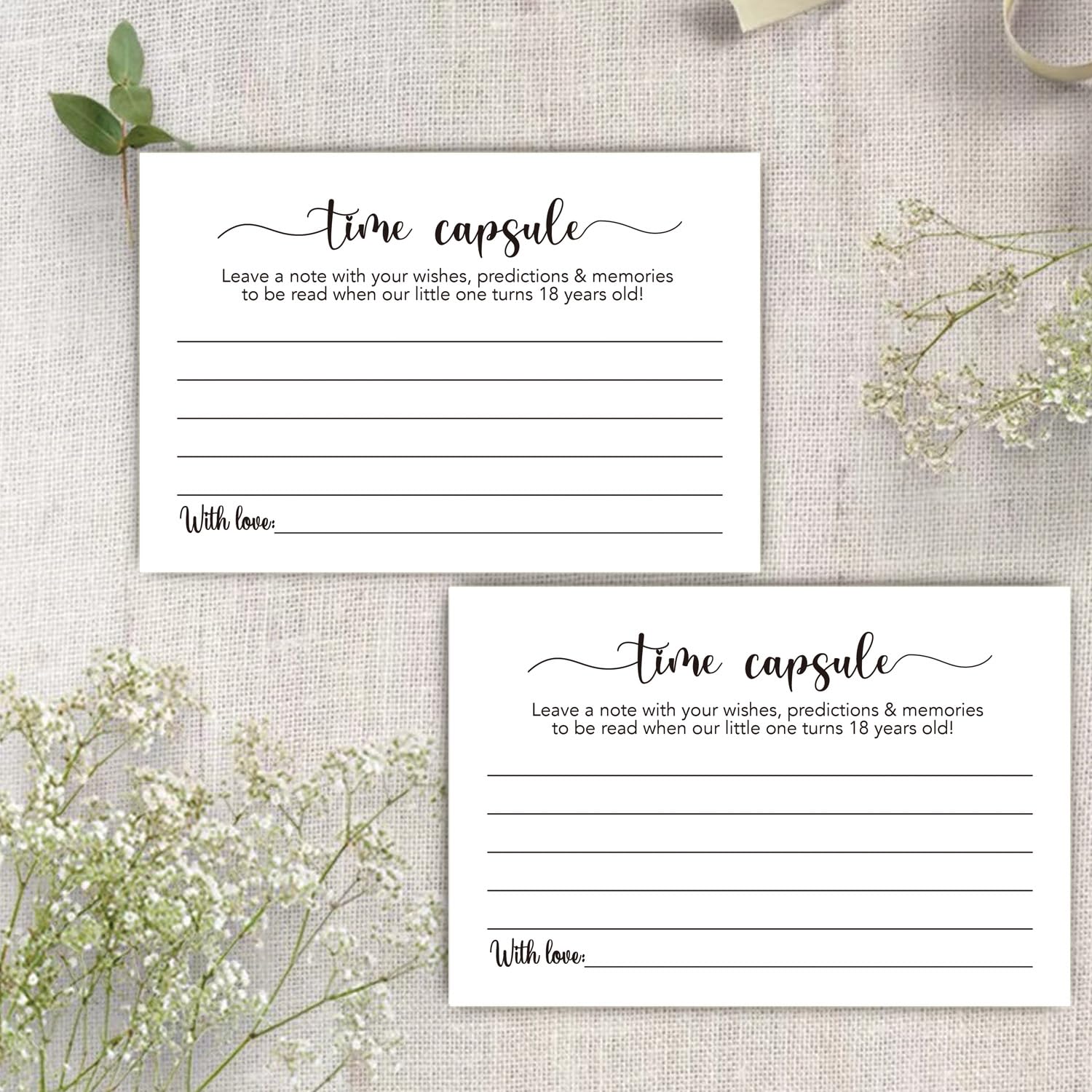 50 Time Capsule Cards For 1St Birthday Or Baby Shower Game Activity (4" X 6")