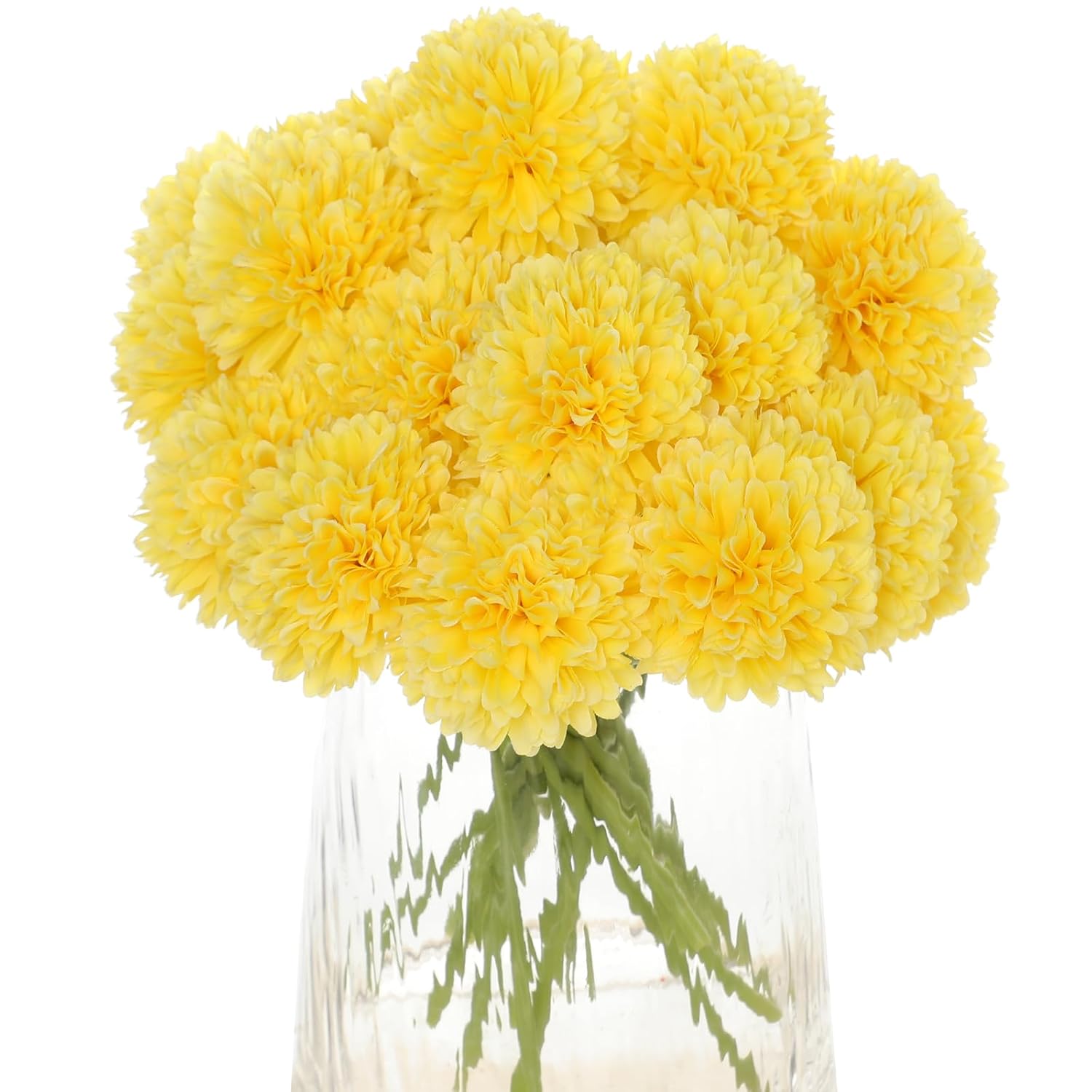20Pcs Fake Chrysanthemum Artificial Flowers Faux Silk Mums With Stem Balls Flowers For Vase Fillers Easter Home Table Floral Arrangements Wedding Party Diy Decoration(Yellow)