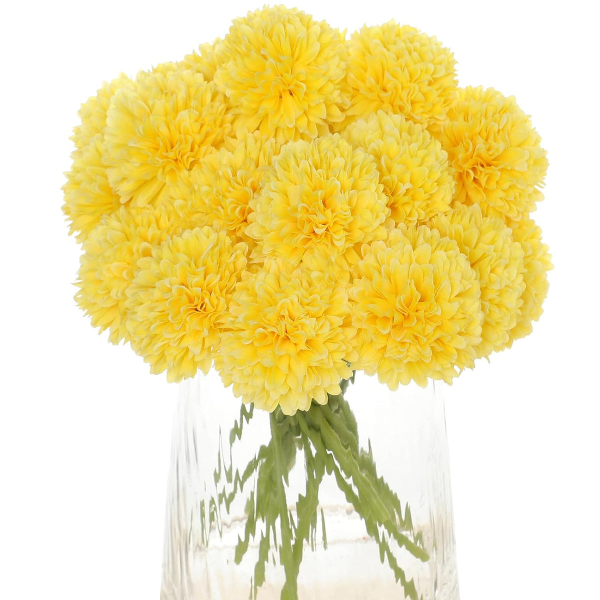 20Pcs Fake Chrysanthemum Artificial Flowers Faux Silk Mums With Stem Balls Flowers For Vase Fillers Easter Home Table Floral Arrangements Wedding Party Diy Decoration(Yellow)