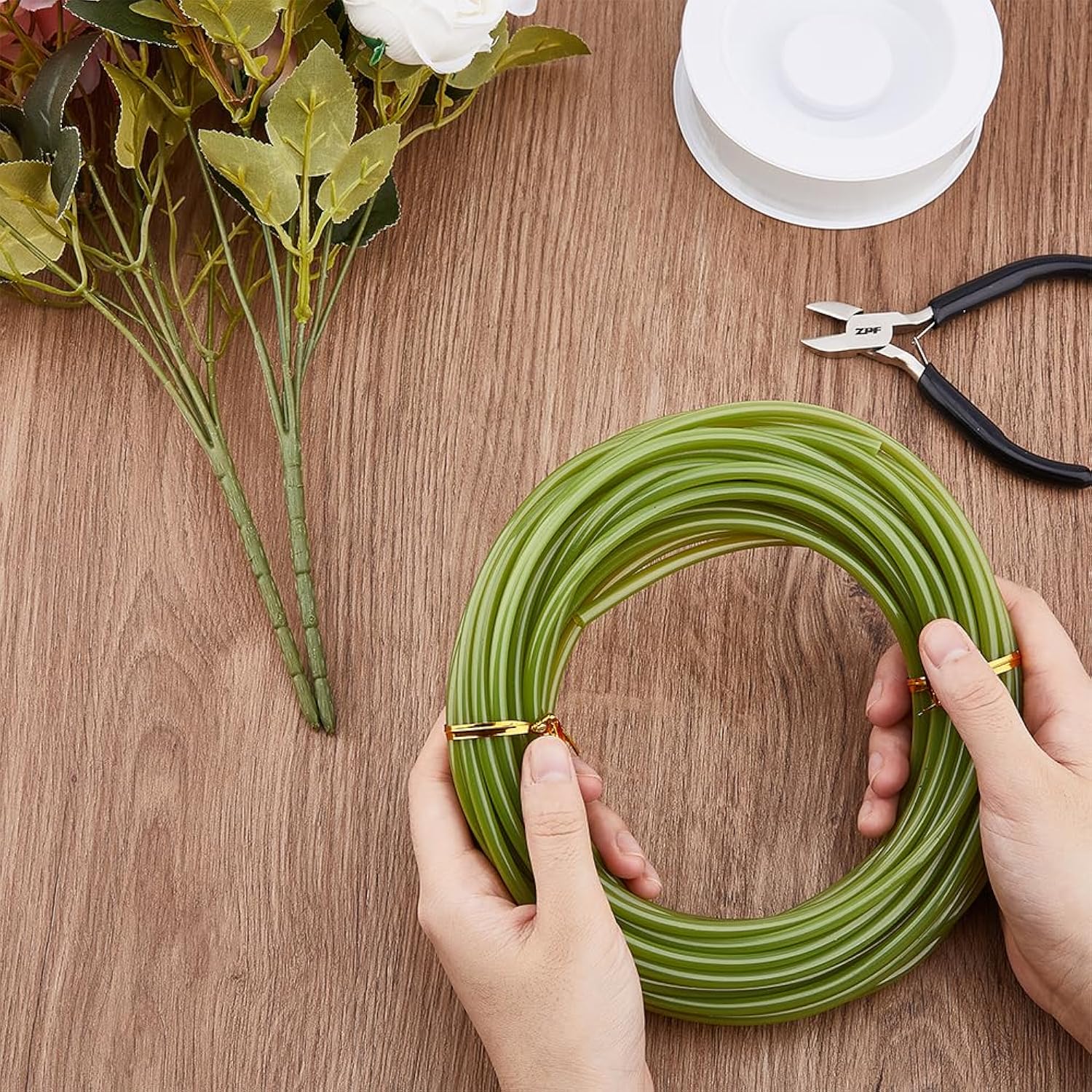 10M/32.8Ft Green Tubing Roll Flower Tubes Flower Bouquets Artificial Accessories Afloral Stems For Bundling Artificial Flower Stems, Inner Diameter:4Mm