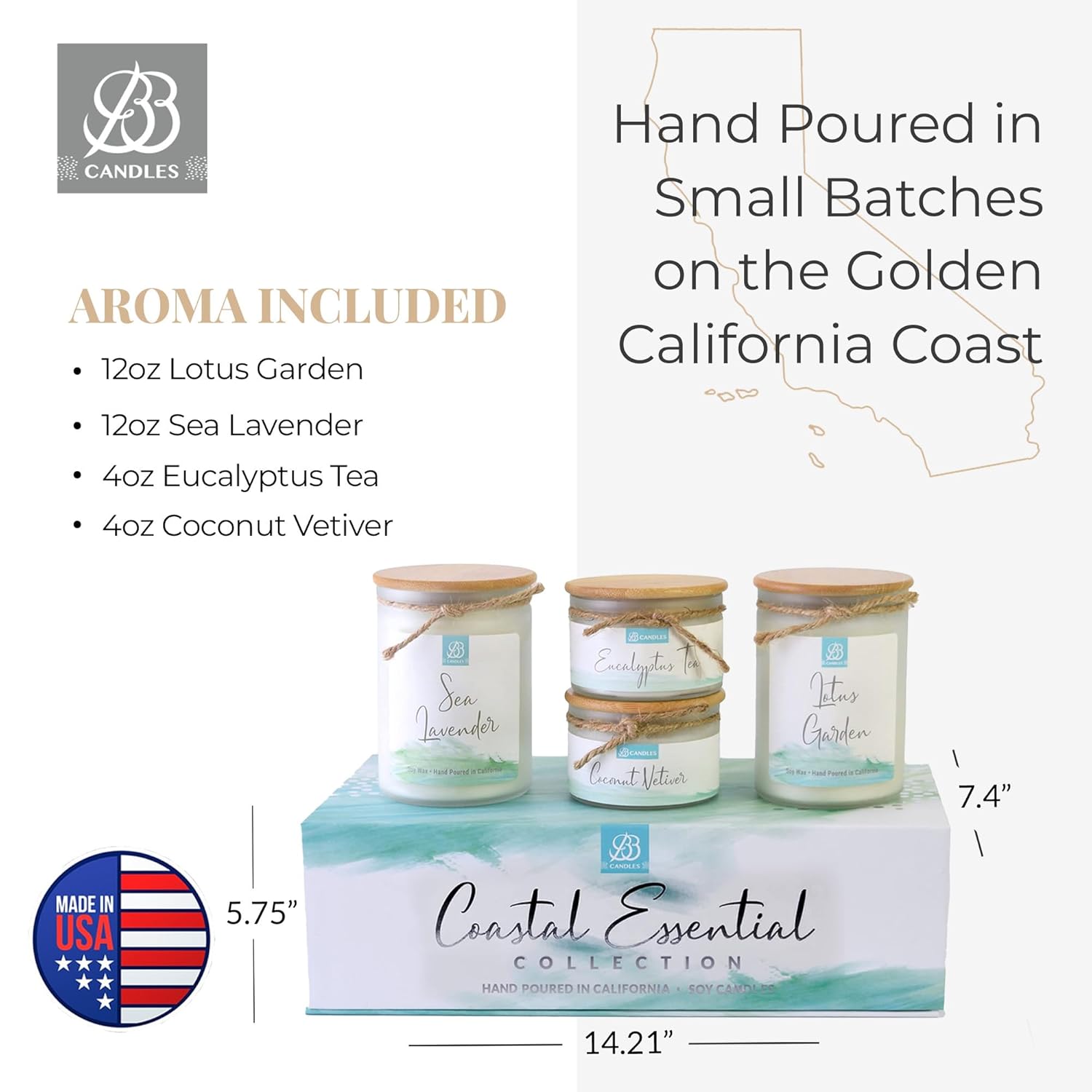 Coastal Essentials Scented Candle Gift Set, Decorative Candles For Home Decor, Long Burning Candles Set - 4 Candles 80 Value(Sea Lavender, Lotus Garden, Eucalyptus Tea, And Coconut Vetiver)