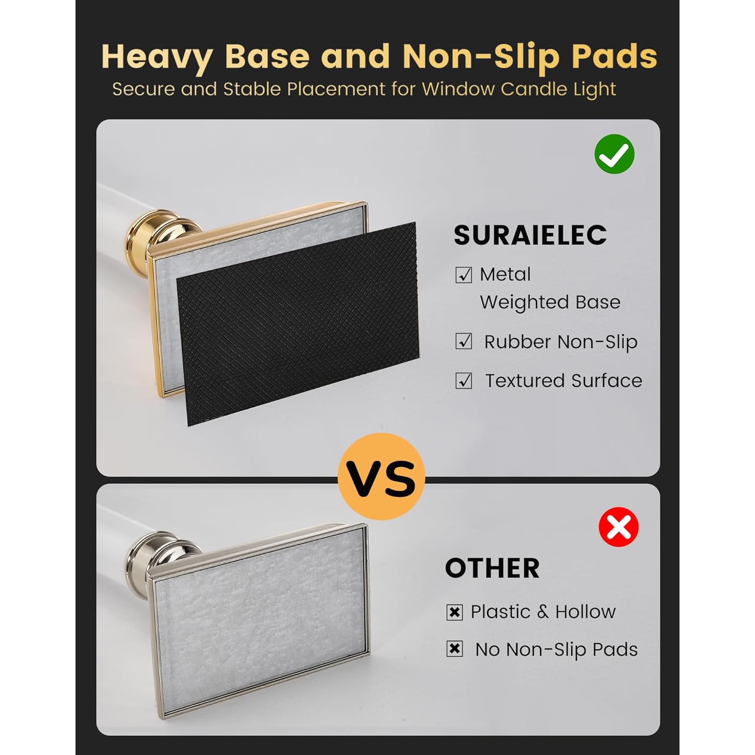 4 Pack Battery Operated Window Candles With Timer, Window Candle Lights With Removable Candle Holders, Led Christmas Candles For Christmas Windows, Mantel, Dining Table, Gloss Gold