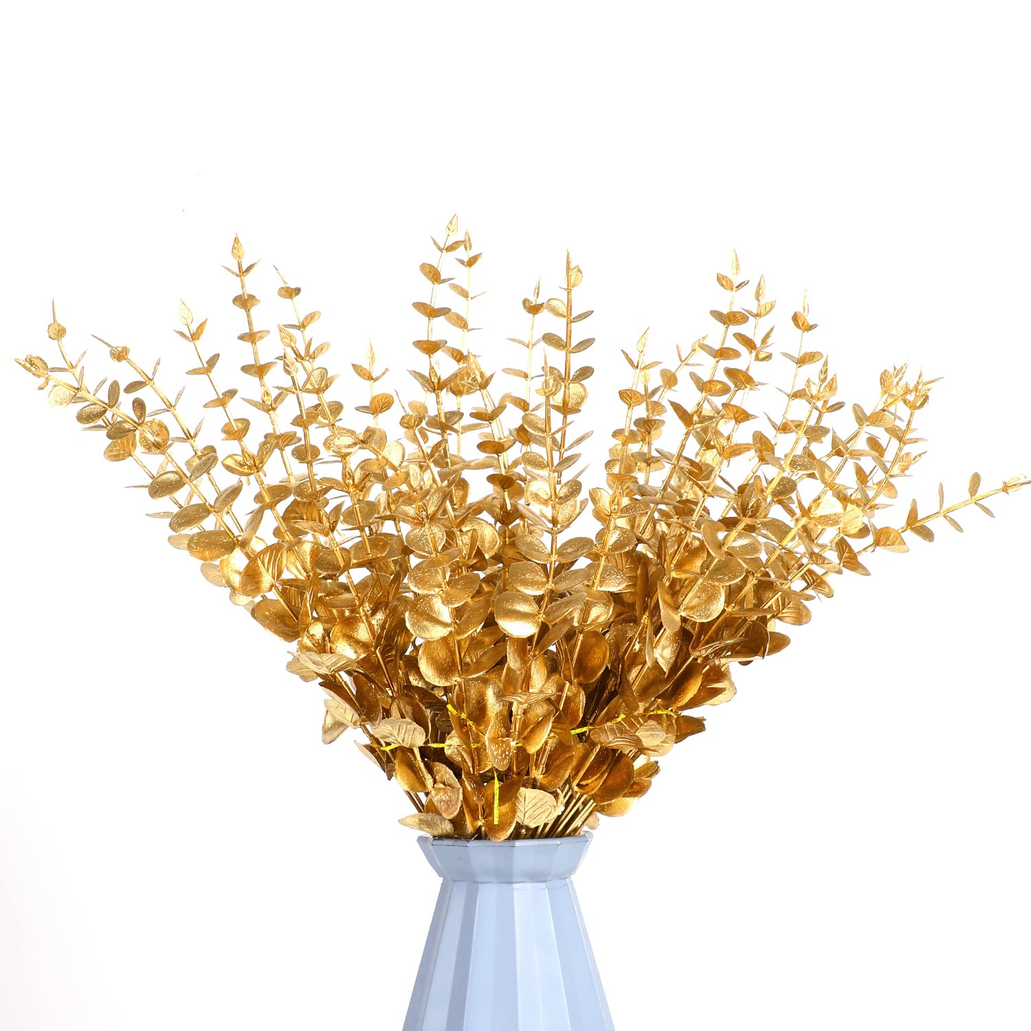 Gold Artificial Eucalyptus Stems,36Pcs Faux Eucalyptus Branches Leaves Decor For Floral Arrangement Wedding Bouquet Home Decoration