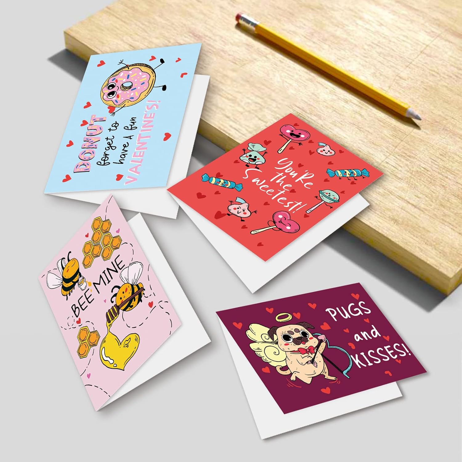 Valentines Day Cards For Kids School Class, Cute Valentine'S Day Cards, Funny Valentines Day Pun Greeting Cards Bulk, Set Of 40, 3.5 X 5 In