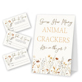 Wildflower Guess How Many Animal Crackers - Thanksgiving Baby Shower Card Set (1 Sign With 50 Guess Cards), Fall Floral Gender Reveal Party Favor Supplies -A17