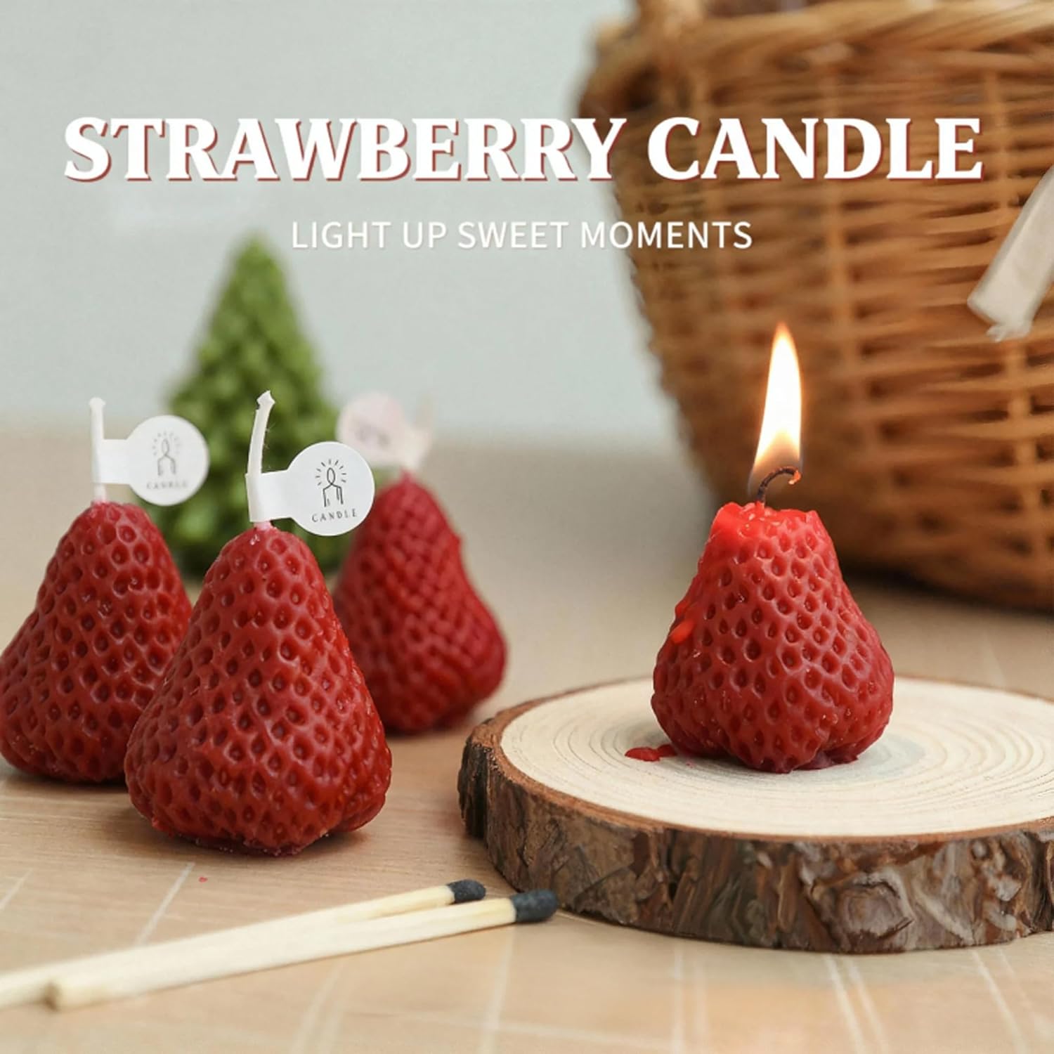 Strawberry Shaped Scented Candle,4Pack 75G Fruit Aroma Soy Wax Decorative Candle For Table Photo Prop Birthday Gift,Prefect For Meditation Stress Relief Mood Boosting Bath Yoga (Red-4 Pcs)
