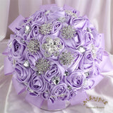 7.5" Light Purple Bridal Wedding Bouquet Throw Toss Artificial Rose Flower Bunch With Bling Brooch For Bride Bridesmaid Wedding Quinceanera