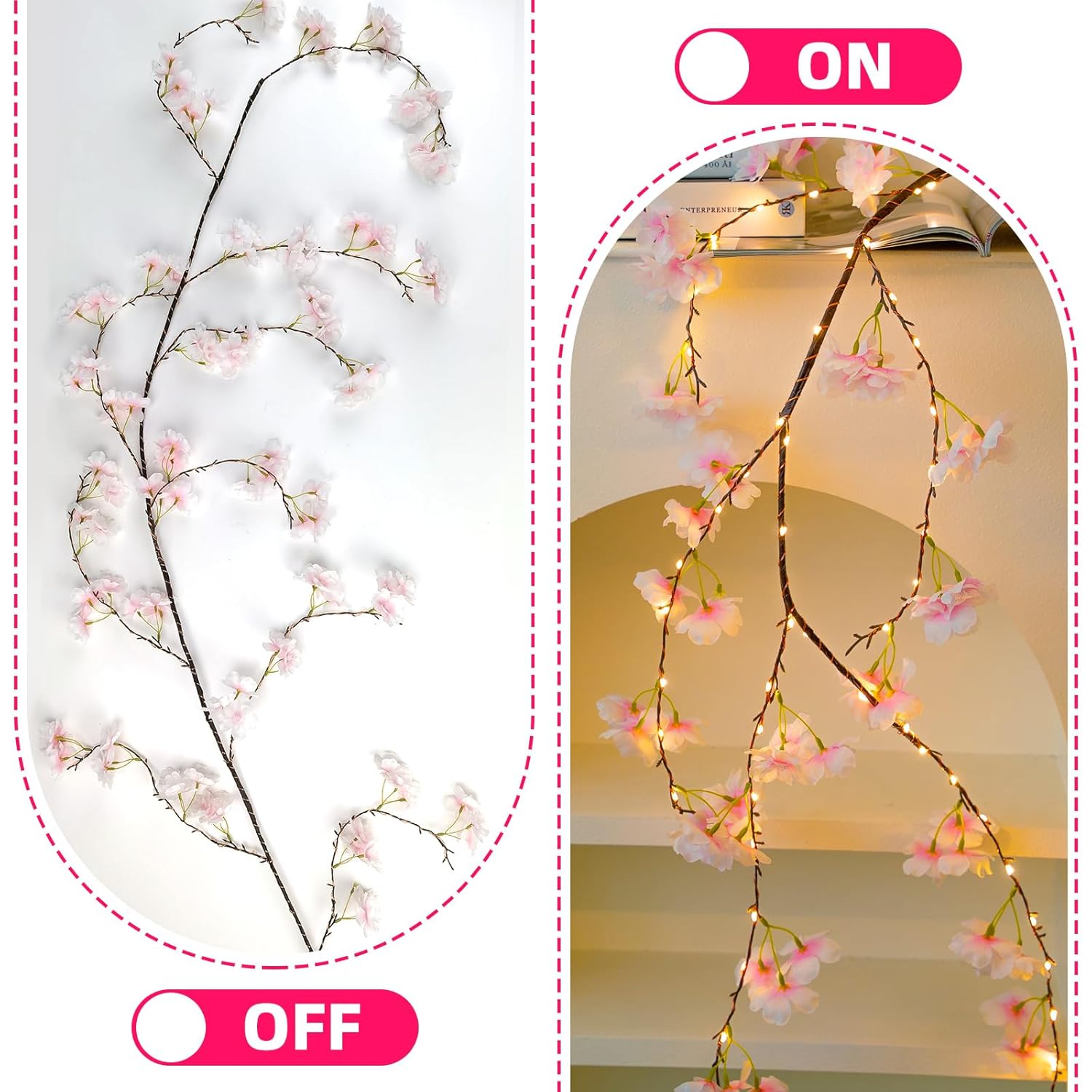 100 Led Cherry Blossom Lights, 5.9Ft Fairy Lights For Bedroom, 8 Flashing Modes Cherry Blossom Branches, For Mantel, Wed
