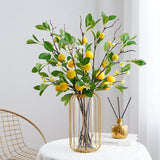 5Pcs Artificial Lemon Branches 68Cm Long Stem Yellow Lemons Picks With Green Leaves And Flowers, For Home Kitchen Farmhouse Table Centerpiece