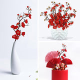 6Pcs Artificial Red Plum Blossom Faux Flowers Fake Plum Blossoms Plastic Flowers Silk Arrangements For Home Hotel Office Wedding Party Garden Decor