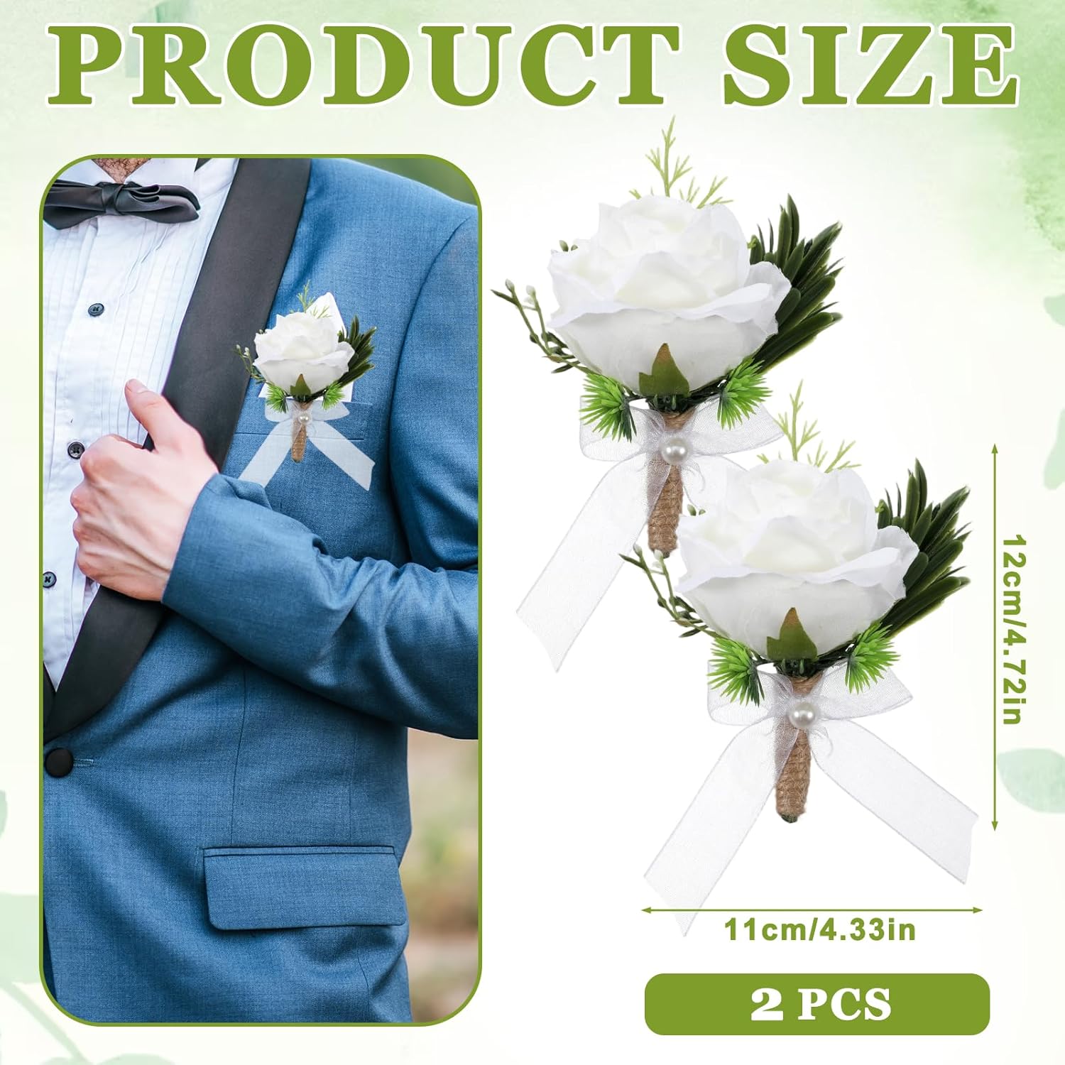 Boutonniere For Men, 2Pcs White Rose Wedding Bouquet Artificial Flowers, Corsage And Boutonniere Set For Groom Groomsmen, Anniversary Celebration Prom Party Formal Events