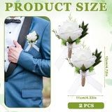 Boutonniere For Men, 2Pcs White Rose Wedding Bouquet Artificial Flowers, Corsage And Boutonniere Set For Groom Groomsmen, Anniversary Celebration Prom Party Formal Events