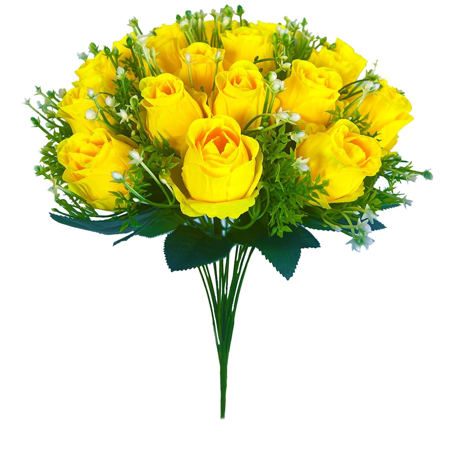 Artificial Flowers For Cemetery, Cemetery Flowers For Grave With 18 Silk Memorial Rose Flowers For Grave Vase Headstones Graveyard Decorations (Yellow)