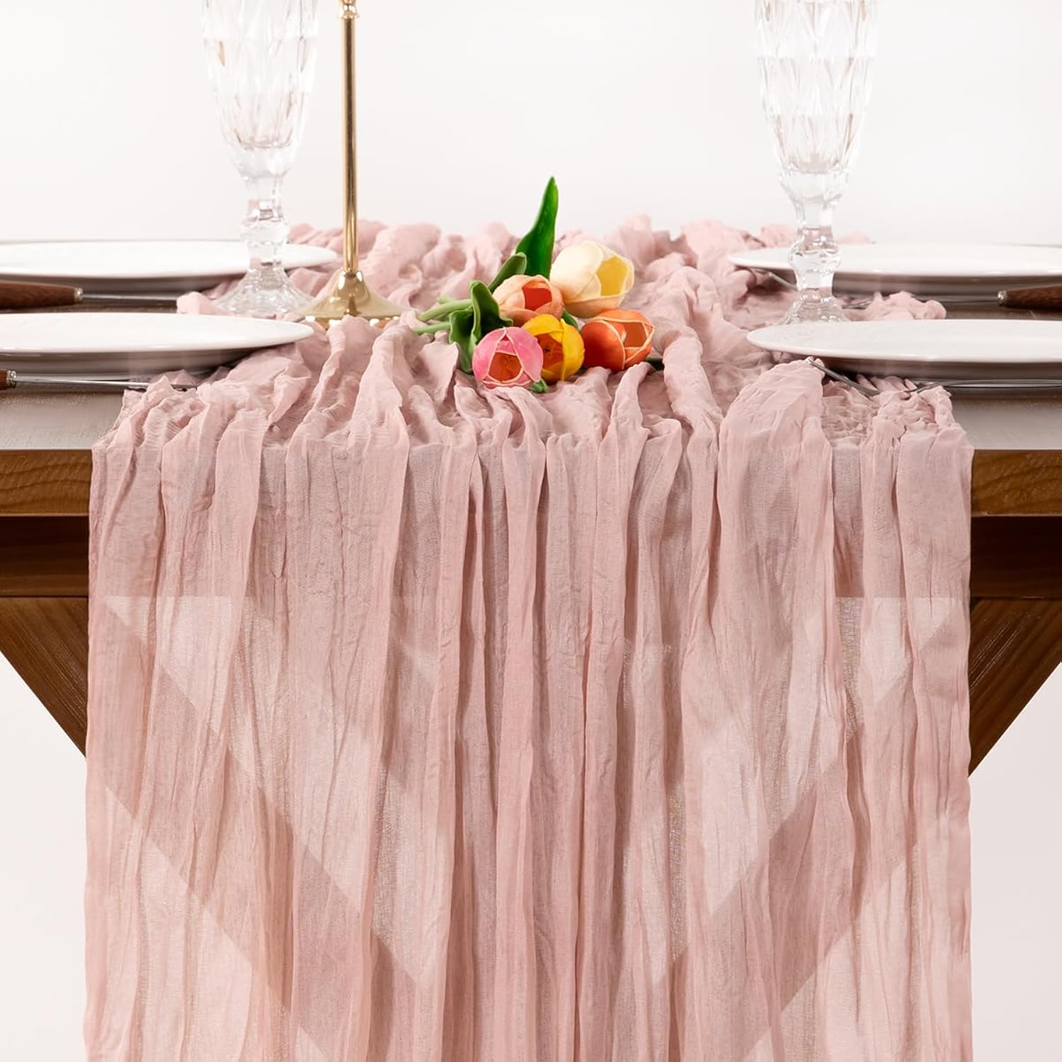 Dusty Pink Boho Rustic Cheesecloth Gauze Table Runner Valentine‘S Day 20"×120" Cheese Cloth Table Runner 10Ft For Winter Birthday Party Wedding Ceremony Baby Shower Holiday Decoration