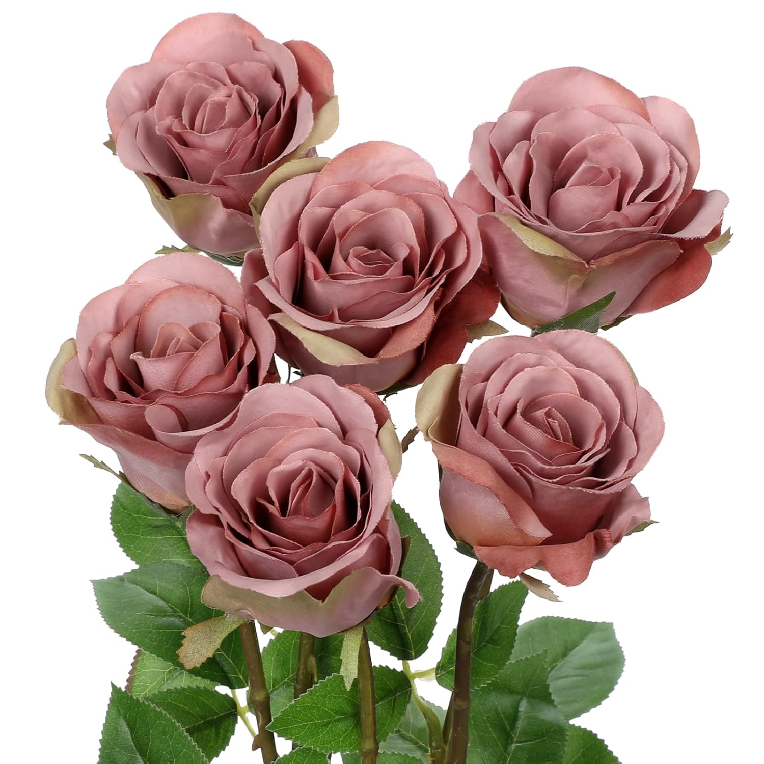 Dusty Roses Pink Artificial Flowers– 6Pcs 18.9" Faux Rose Silk Flowers With Long Stems Realistic Fake Rose Bouquet For Diy Wedding Arrangements Table Vase Centerpieces Home Event Decor