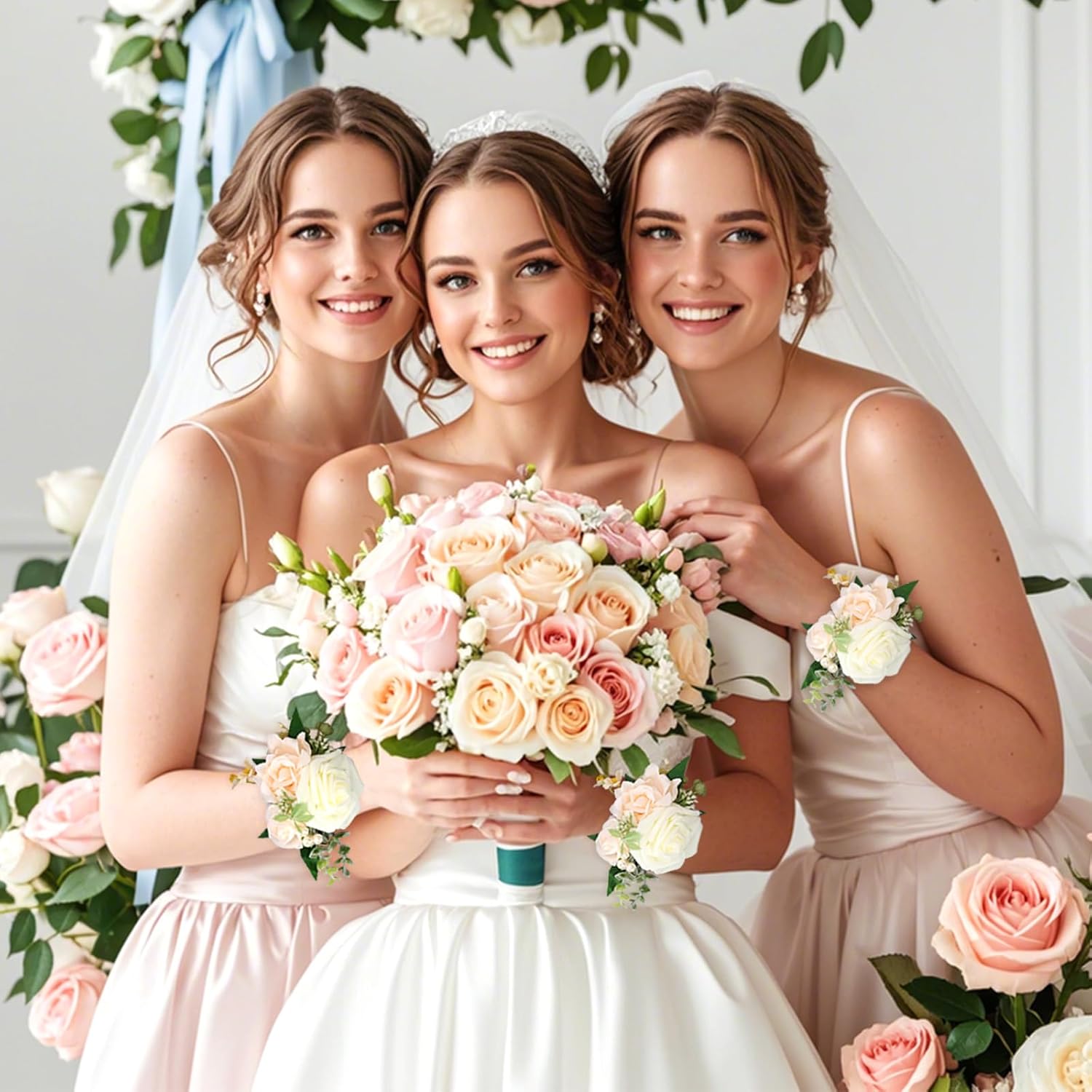 2 Pcs Wrist Corsage For Wedding Light Champagne Wrist Flower Bridal Wristband Flowers Corsages For Women Girls Mother Of Bride Prom Anniversary Party Decorations