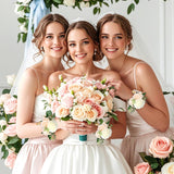 2 Pcs Wrist Corsage For Wedding Light Champagne Wrist Flower Bridal Wristband Flowers Corsages For Women Girls Mother Of Bride Prom Anniversary Party Decorations