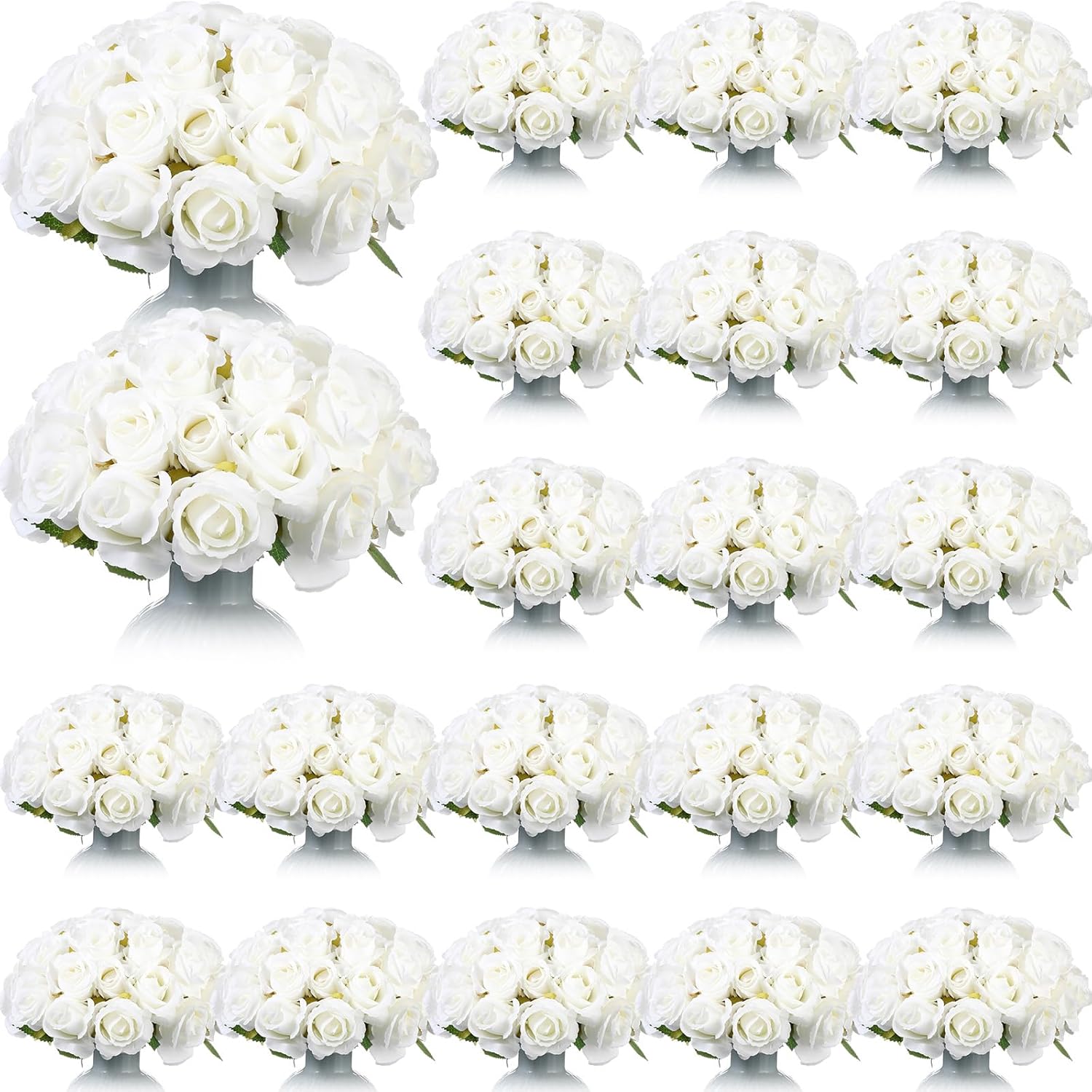 360 Pcs 30 Bouquets Artificial Roses Flowers Bulk Fake Roses Flower Bouquets Realistic Silk Faux Rose With Stems For Wedding Home Table Party Decorations(White)