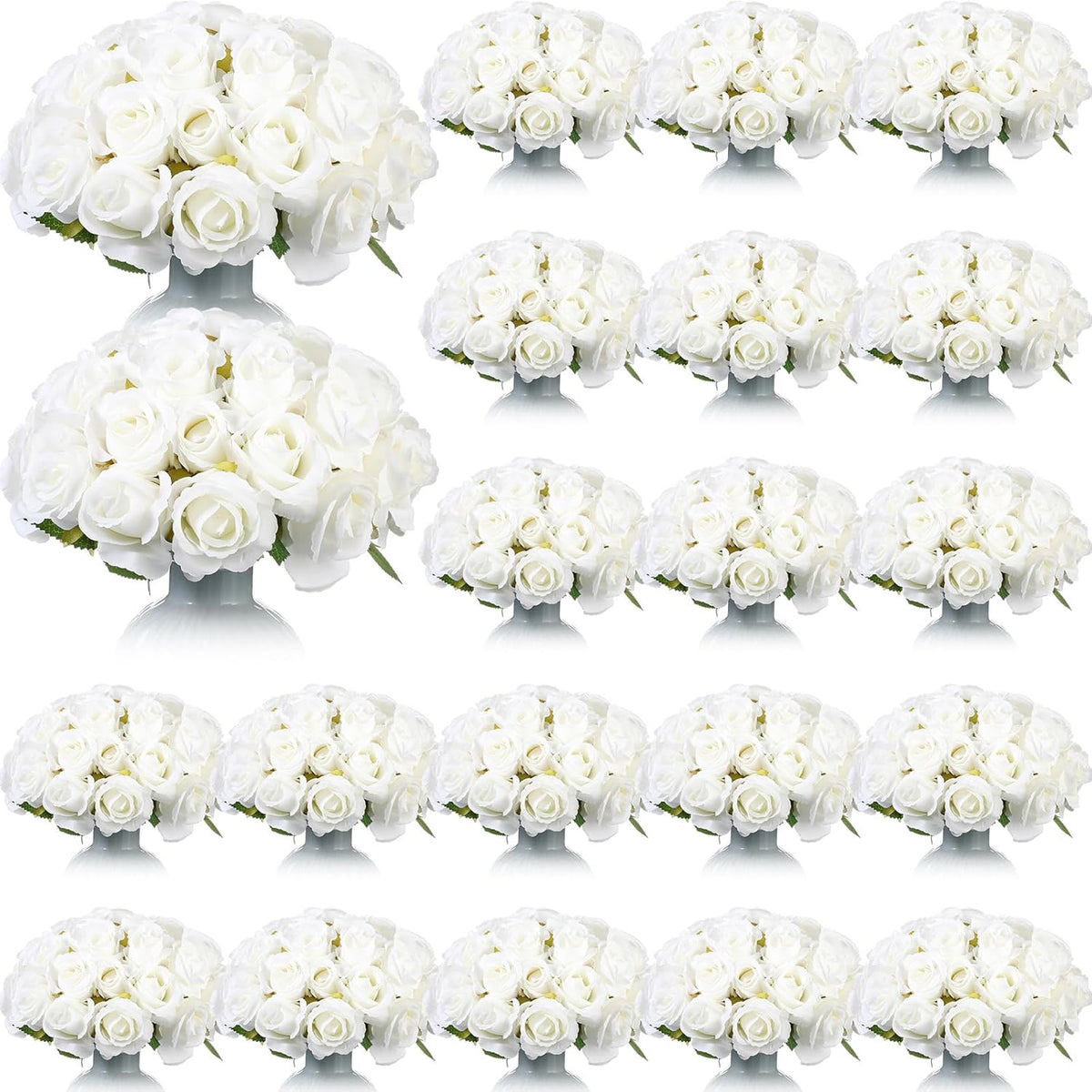 360 Pcs 30 Bouquets Artificial Roses Flowers Bulk Fake Roses Flower Bouquets Realistic Silk Faux Rose With Stems For Wedding Home Table Party Decorations(White)