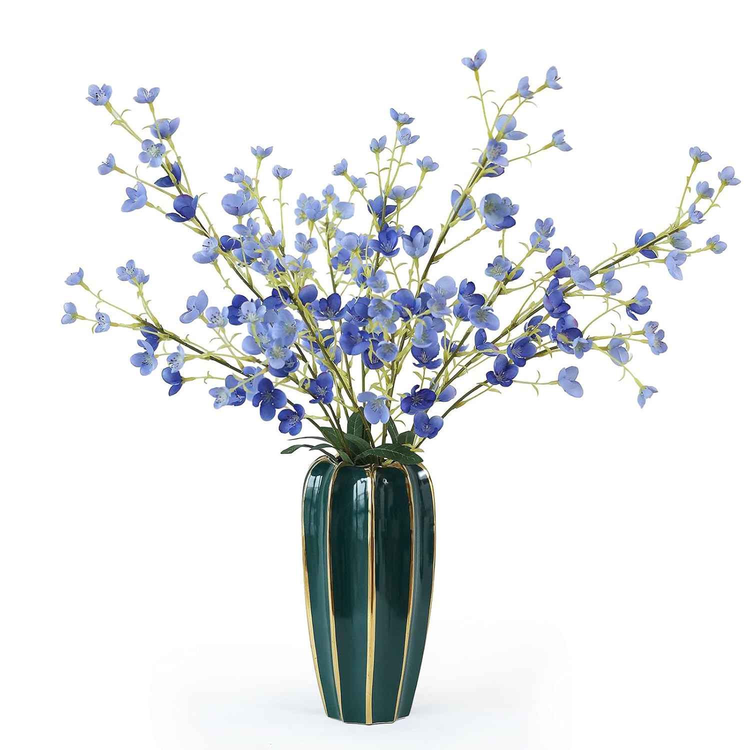 4Pcs Blue Pear Blossom Artificial Flower 37" Fake Silk Flowers With Stem Faux Flowers Bouquet For Vase Table Centerpieces Arrangements Home Decor Wedding Decorations (Blue)