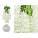 24 Pack (Total 86.4 Feet) Artificial Fake Wisteria Vine Rattan Hanging Garland Silk Flowers String Home Party Wedding Decor (24, White)