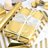 Reversible Golden Metallic Wrapping Paper, Gold & Stripe Gift Wrapping Paper, Shiny Glossy Foil Paper Solid Color Gift Wrap For Birthday, Christmas, Wedding,Valentine'S Day(17 Inch X 33 Feet)