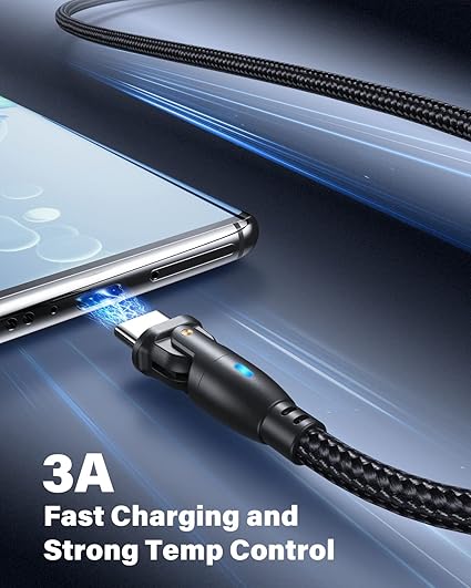 3 Pack USB A to USB C Fast Charging Cable 6.6FT 180 Degree Rotating Cord