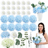 Valentine'S Day 310 Pcs Artificial Rose Bulk Diy Bouquet With Baby'S Breath Bulk Hydrangea Artificial Flowers Wedding Bouquets Floral Arrangement For Wedding Centerpieces Decor(Blue)
