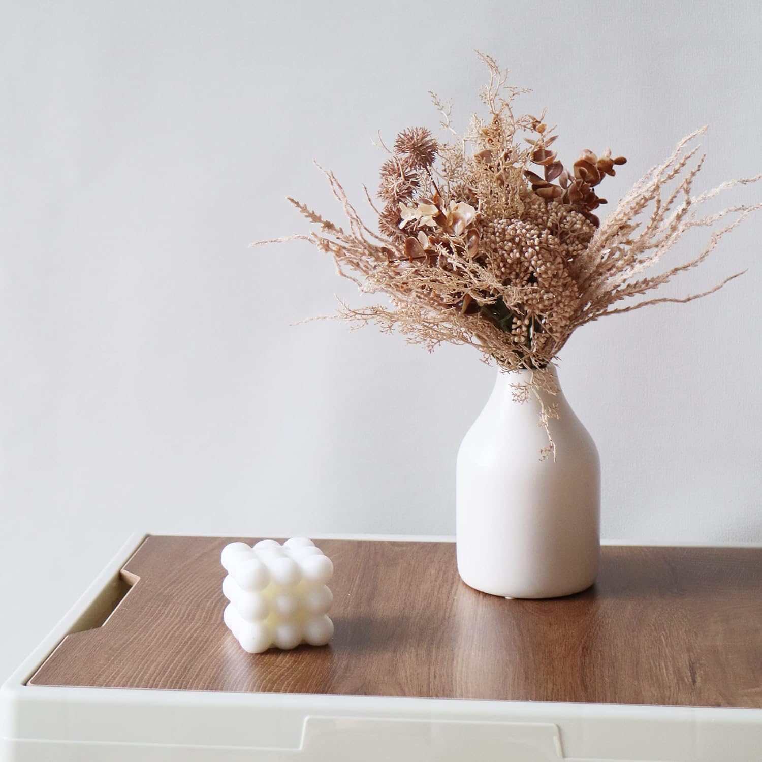 2 Pack Boho Artificial Flowers Plants Bouquet Decoration 13.8Inch, Fake Plastic Brown Eucalyptus And Beige Grasses, Faux Floral Arrangement For Wedding Centerpieces Party Home Fall Decor