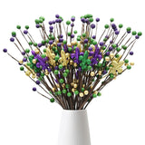 Mardi Gras Table Decor, 20 Pack Glitter Berry Stems Mardi Gras Decorations For Tree, Artificial Flowers Mardi Gras Picks For Wreath, Mardi Gras Tree Ornaments, Mardi Gras Gifts