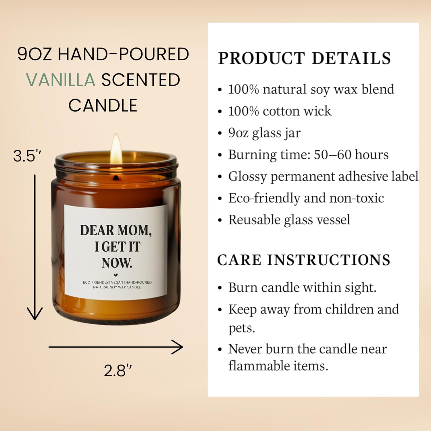 -9Oz Vanilla Scented Funny Mother'S Day Gift For Mom, Daughter To Mother Appreciation Candle, Hand-Poured Eco-Friendly Vegan Candle, Relaxing Gift For Women