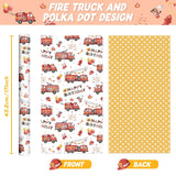 Fire Truck Birthday Wrapping Paper - 1 Roll 17”X 33Ft Truck Cars Gift Wrap Supply Happy Birthday Wrapping Paper For Kids Baby Boy Shower Party Favor