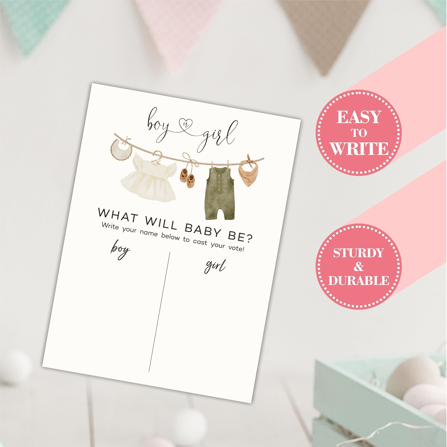 Qmb-B05: 11"X 15" Gender Reveal Signature Voting Sign, Baby Clothes Theme Guess He Or She Game For Baby Shower Party, Self-Standing Sign, Party Supplies Kit & Decorations