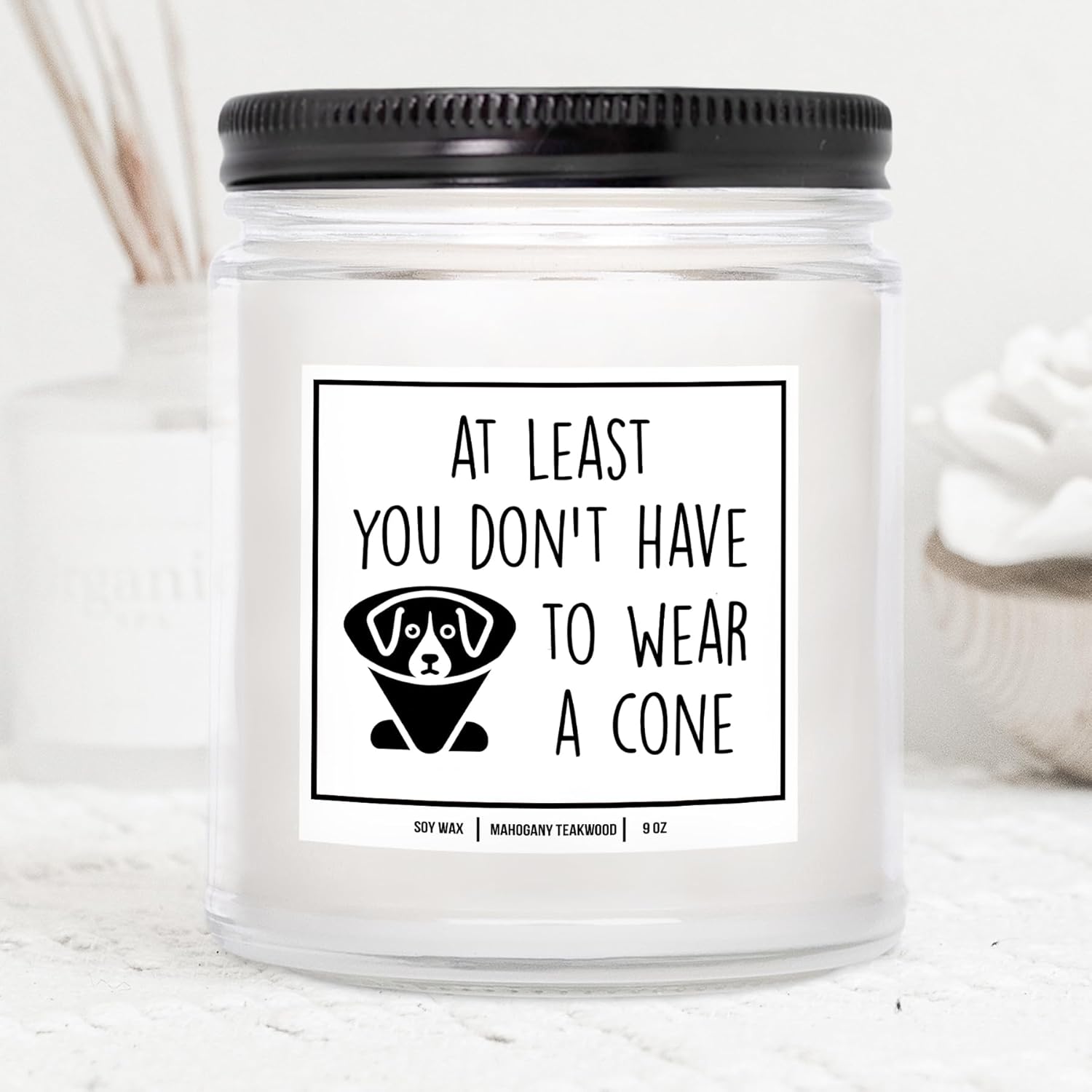 You Nique Designs At Least You Dont Have To Wear A Cone Get Well Soon Candle 9Oz, Post Surgery Gifts, Get Well Candle For Women, Men, Surgery Recovery After Surgery Gift Ideas (Mahogany Teakwood)