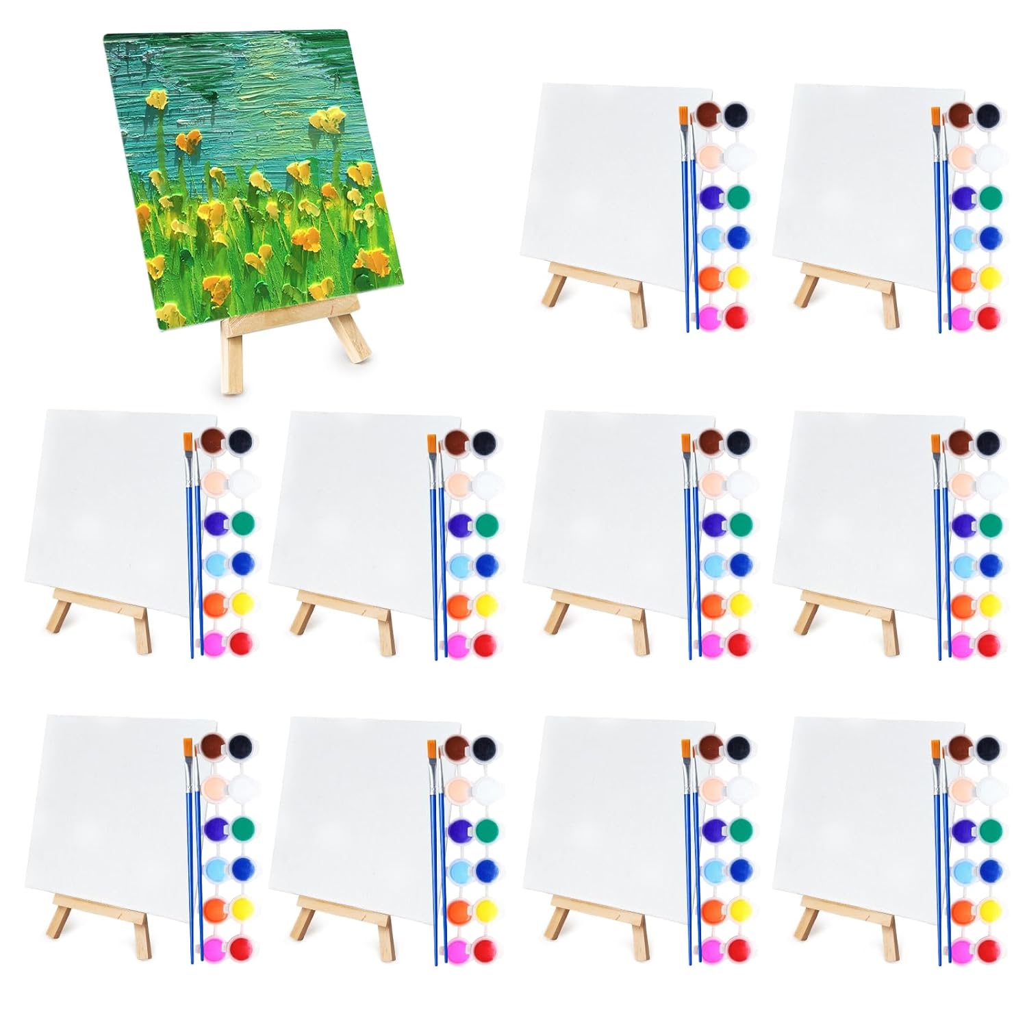 10 Set Mini Acrylic Paint Kit, 5.9In Canvas Boards For Painting With 6.5" Easel, Acrylic Paint Strips, Painting Brushes, Mini Canvas And Easel Set For Kids Artists Beginner Gift Party (160)