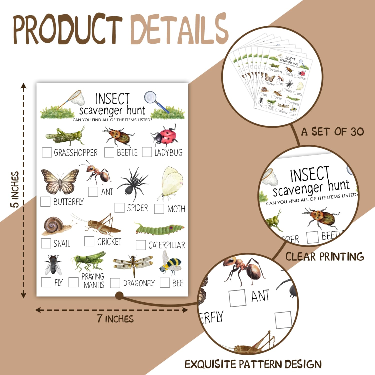 Insect Scavenger Hunt Cards Set Of 30 Pcs, Nature Treasure Hunt For Family Friends, Outdoor Holiday Party Find And Seek Camping Activity -03