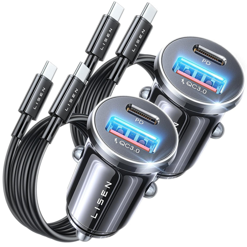 2-Pack 54W USB-C Car Charger, Fast Charging PD+QC3.0 for iPhone, Samsung, Pixel